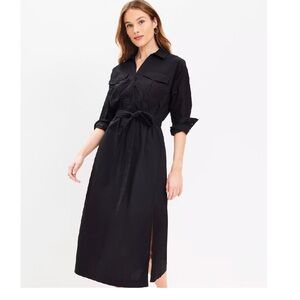 LOFT Tie Front Black Button Down Shirt Dress XXSP